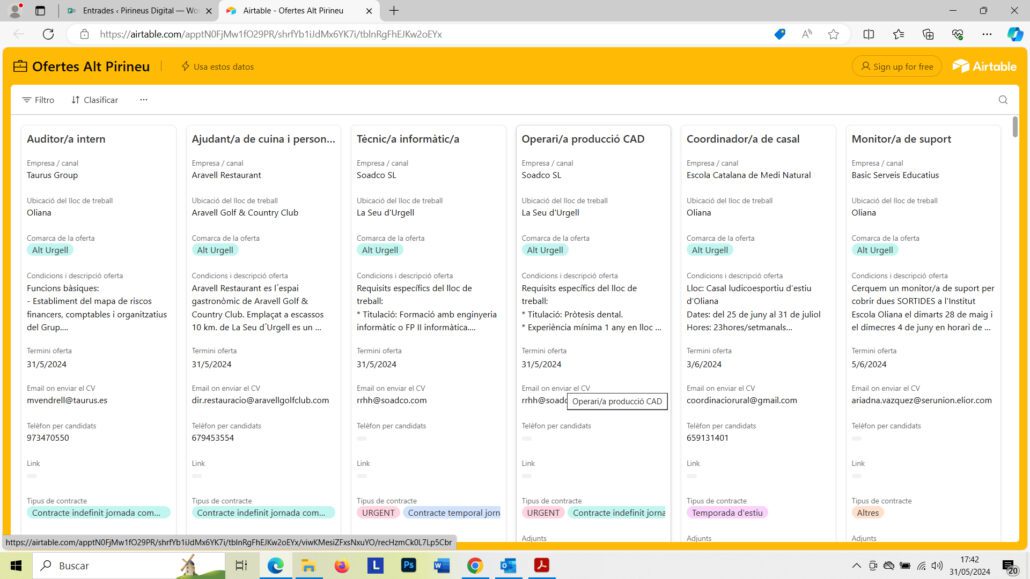 Les ofertes de feina a l’Alt Pirineu i Aran, reunides al Piriofertes